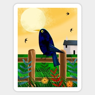 Blackbird on Fence Sticker